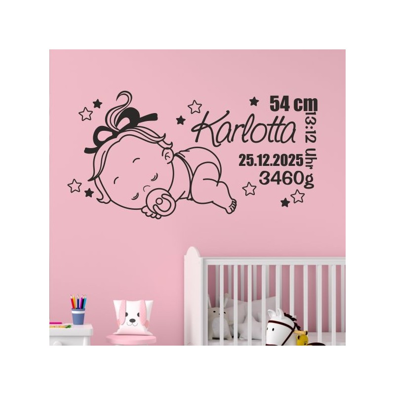 Wandaufkleber Wandtattoo Aufkleber Baby Babies Wunschnamen Sterne Häschen kleiner Prinz kleine Prinzessin Fee Elfen Gewicht Name