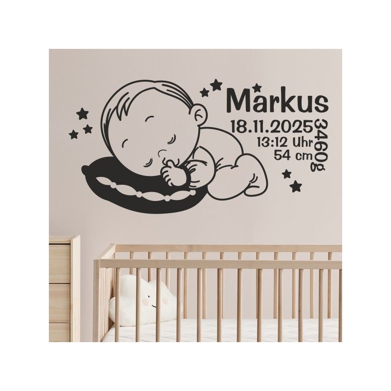Wandaufkleber Wandtattoo Aufkleber Baby Babies Wunschnamen Sterne Häschen kleiner Prinz kleine Prinzessin Fee Elfen Gewicht Name