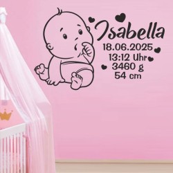 Wandaufkleber Wandtattoo Aufkleber Baby Babies Wunschnamen Sterne Häschen kleiner Prinz kleine Prinzessin Fee Elfen Gewicht Name