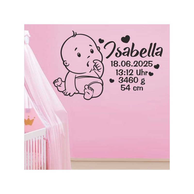 Wandaufkleber Wandtattoo Aufkleber Baby Babies Wunschnamen Sterne Häschen kleiner Prinz kleine Prinzessin Fee Elfen Gewicht Name
