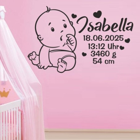 Wandaufkleber Wandtattoo Aufkleber Baby Babies Wunschnamen Sterne Häschen kleiner Prinz kleine Prinzessin Fee Elfen Gewicht Name