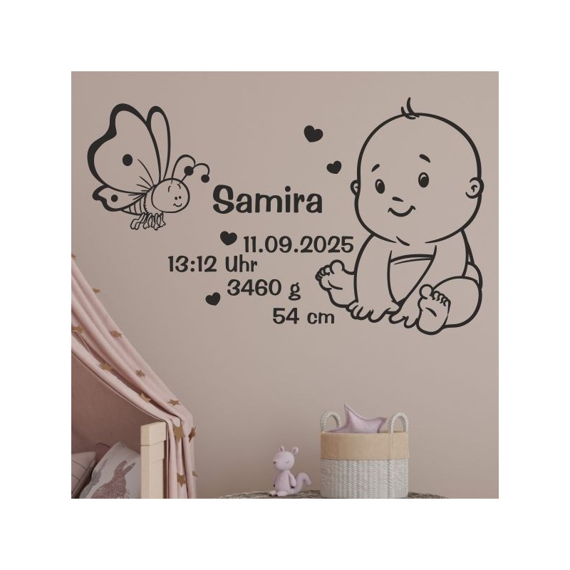 Wandaufkleber Wandtattoo Aufkleber Baby Babies Wunschnamen Sterne Häschen kleiner Prinz kleine Prinzessin Fee Elfen Gewicht Name