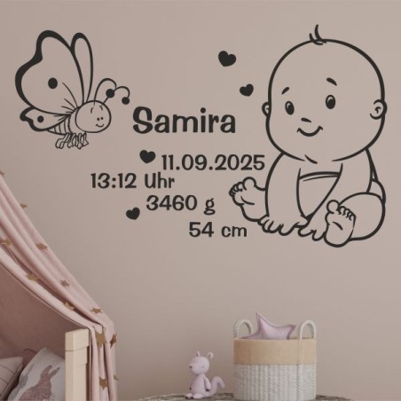 Wandaufkleber Wandtattoo Aufkleber Baby Babies Wunschnamen Sterne Häschen kleiner Prinz kleine Prinzessin Fee Elfen Gewicht Name