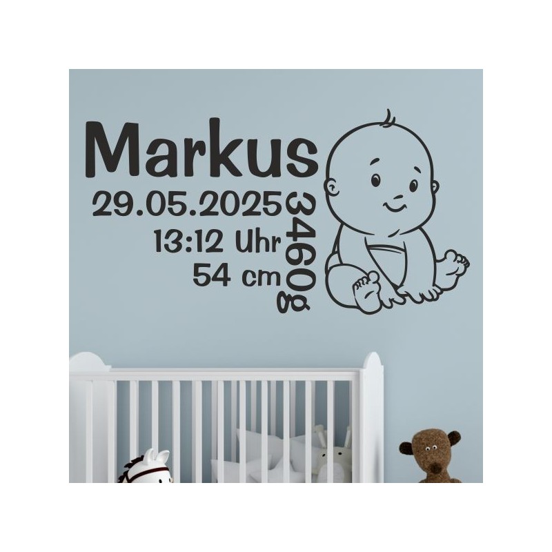 Wandaufkleber Wandtattoo Aufkleber Baby Babies Wunschnamen Sterne Häschen kleiner Prinz kleine Prinzessin Fee Elfen Gewicht Name