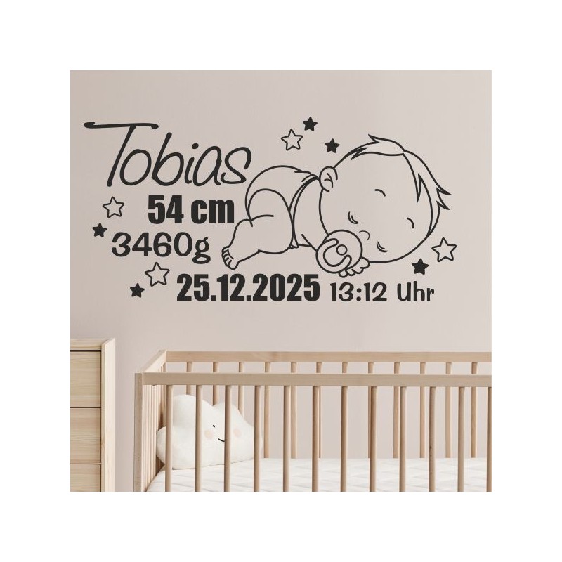 Wandaufkleber Wandtattoo Aufkleber Baby Babies Wunschnamen Sterne Häschen kleiner Prinz kleine Prinzessin Fee Elfen Gewicht Name