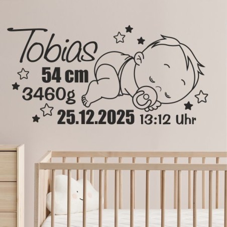 Wandaufkleber Wandtattoo Aufkleber Baby Babies Wunschnamen Sterne Häschen kleiner Prinz kleine Prinzessin Fee Elfen Gewicht Name