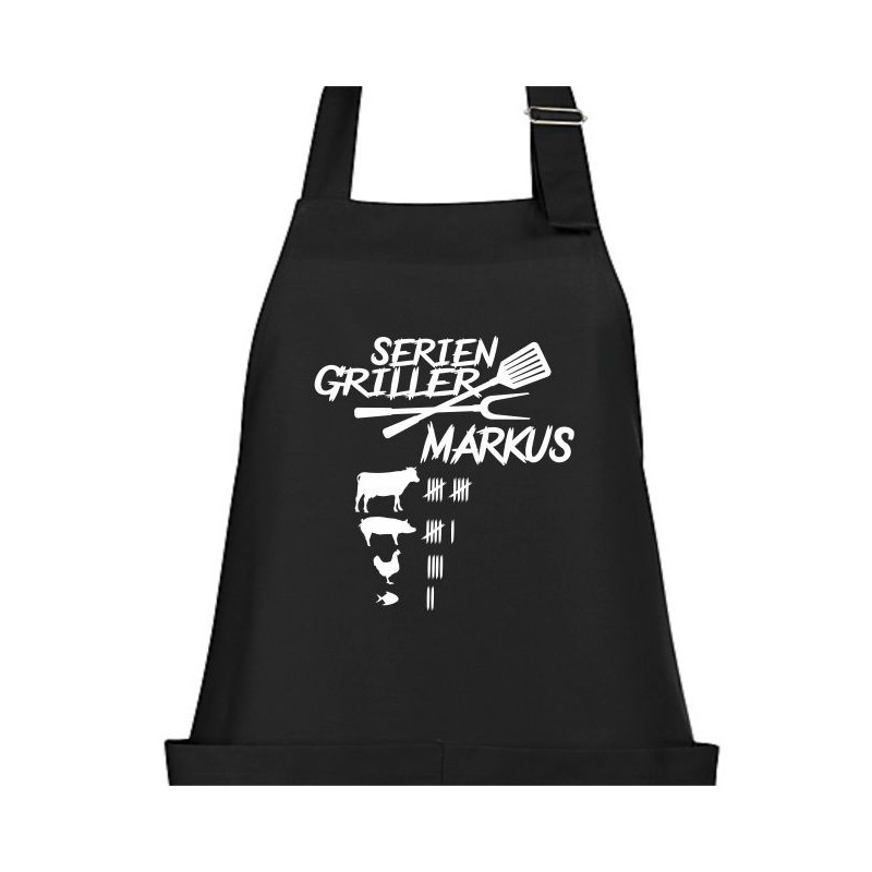 Textildruck Aufdruck Schürze Koch Grill Grillen Pizza Backen Kochen Fleisch Name Koch Bier Party Geschenk Freitzeit Gastro Event