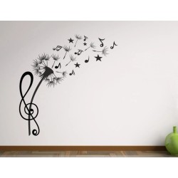 Wandaufkleber Musik Pusteblume Löwenzahn Noten Schlüssel Swing Aufkleber Wand 04
