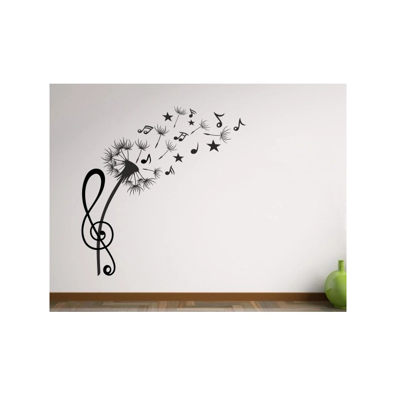Wandaufkleber Musik Pusteblume Löwenzahn Noten Schlüssel Swing Aufkleber Wand 04