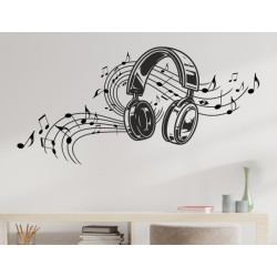 Wandaufkleber Musik DJ Kopfhörer Sound Noten Schlüssel Music Aufkleber Wand Wandtattoo 05