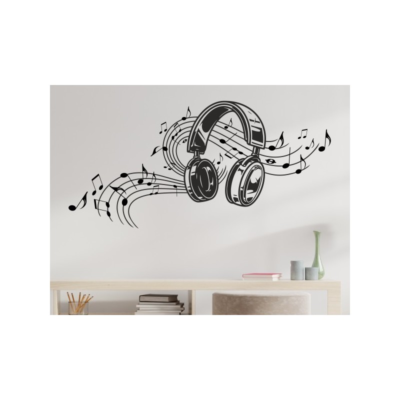 Wandaufkleber Musik DJ Kopfhörer Sound Noten Schlüssel Music Aufkleber Wand Wandtattoo 05