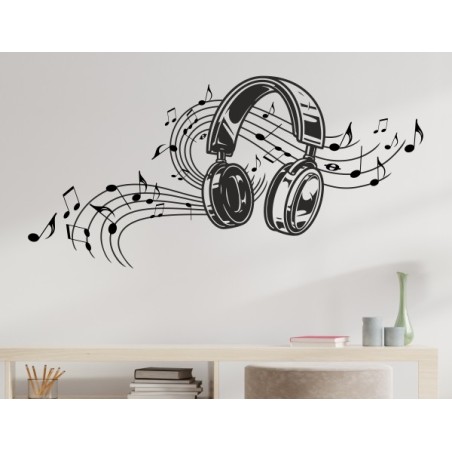 Wandaufkleber Musik DJ Kopfhörer Sound Noten Schlüssel Music Aufkleber Wand Wandtattoo 05
