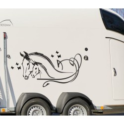 Aufkleber SET Pferdeanhänger KFZ Anhänger Pferd Pferde Stute Hengst Fohlen Landschaft Rosen Dekor Reitsport Pferdehof Reiten