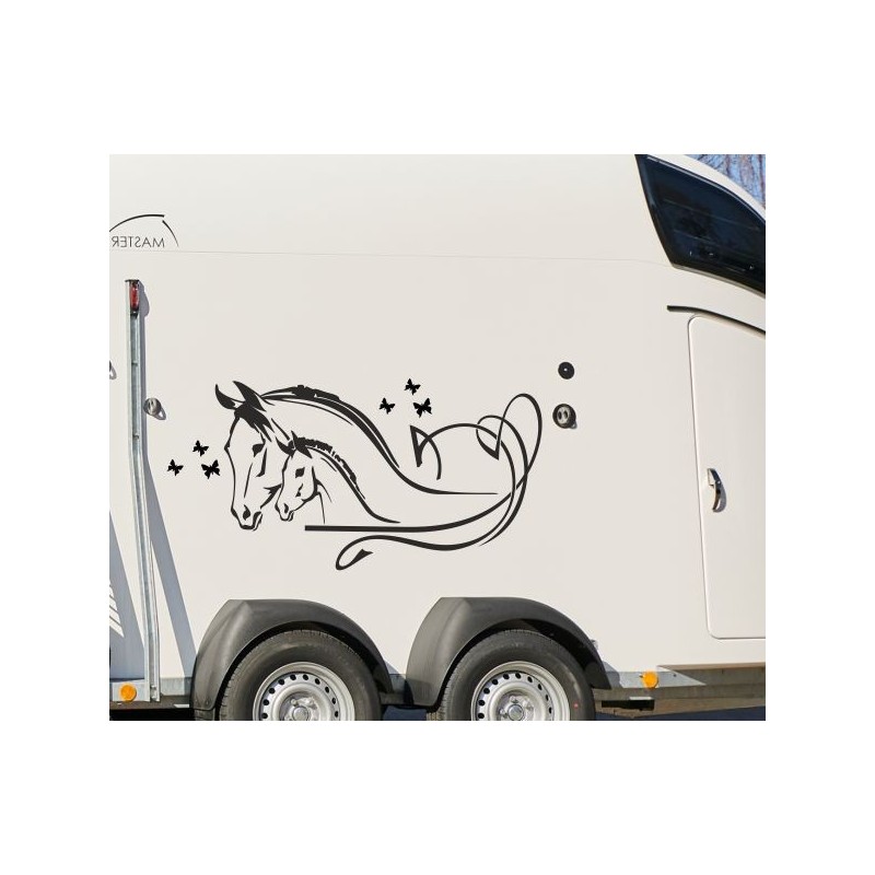 Aufkleber SET Pferdeanhänger KFZ Anhänger Pferd Pferde Stute Hengst Fohlen Landschaft Rosen Dekor Reitsport Pferdehof Reiten