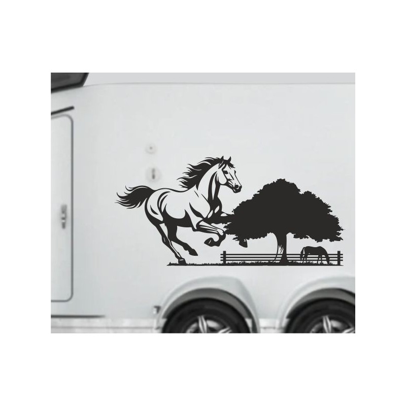 Aufkleber SET Pferdeanhänger KFZ Anhänger Pferd Pferde Stute Hengst Fohlen Landschaft Rosen Dekor Reitsport Pferdehof Reiten