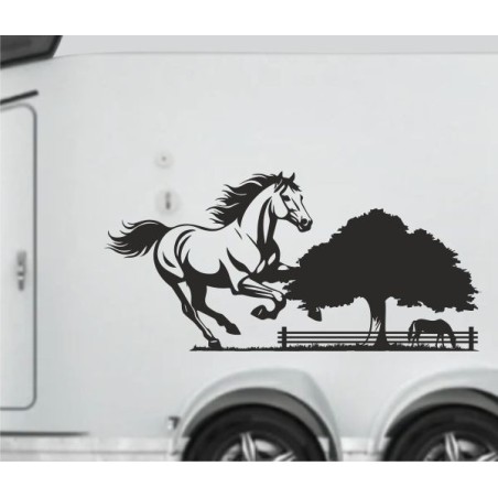 Aufkleber SET Pferdeanhänger KFZ Anhänger Pferd Pferde Stute Hengst Fohlen Landschaft Rosen Dekor Reitsport Pferdehof Reiten