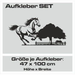 Aufkleber SET Pferdeanhänger KFZ Anhänger Pferd Pferde Stute Hengst Fohlen Landschaft Rosen Dekor Reitsport Pferdehof Reiten