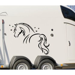 Aufkleber SET Pferdeanhänger KFZ Anhänger Pferd Pferde Stute Hengst Fohlen Landschaft Rosen Dekor Reitsport Pferdehof Reiten