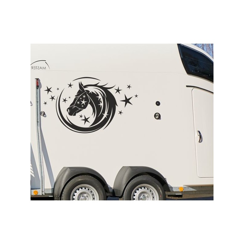 Aufkleber SET Pferdeanhänger KFZ Anhänger Pferd Pferde Stute Hengst Fohlen Landschaft Rosen Dekor Reitsport Pferdehof Reiten