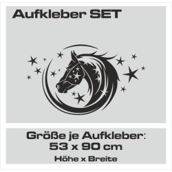 Aufkleber SET Pferdeanhänger KFZ Anhänger Pferd Pferde Stute Hengst Fohlen Landschaft Rosen Dekor Reitsport Pferdehof Reiten