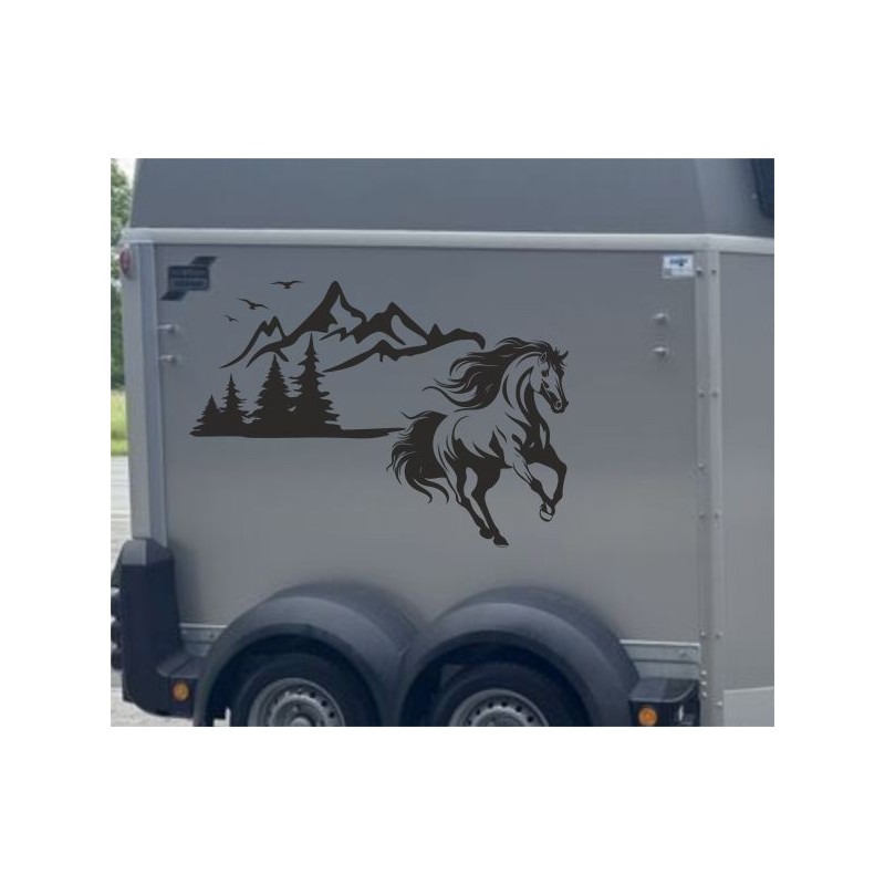 Aufkleber SET Pferdeanhänger KFZ Anhänger Pferd Pferde Stute Hengst Fohlen Landschaft Rosen Dekor Reitsport Pferdehof Reiten