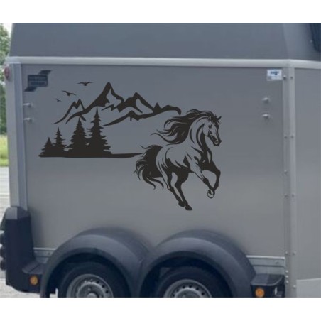 Aufkleber SET Pferdeanhänger KFZ Anhänger Pferd Pferde Stute Hengst Fohlen Landschaft Rosen Dekor Reitsport Pferdehof Reiten