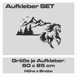 Aufkleber SET Pferdeanhänger KFZ Anhänger Pferd Pferde Stute Hengst Fohlen Landschaft Rosen Dekor Reitsport Pferdehof Reiten