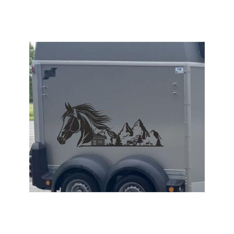 Aufkleber SET Pferdeanhänger KFZ Anhänger Pferd Pferde Stute Hengst Fohlen Landschaft Rosen Dekor Reitsport Pferdehof Reiten