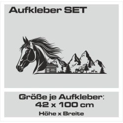 Aufkleber SET Pferdeanhänger KFZ Anhänger Pferd Pferde Stute Hengst Fohlen Landschaft Rosen Dekor Reitsport Pferdehof Reiten