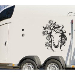 Aufkleber SET Pferdeanhänger KFZ Anhänger Pferd Pferde Stute Hengst Fohlen Landschaft Rosen Dekor Reitsport Pferdehof Reiten