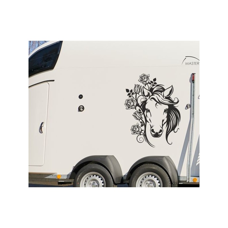 Aufkleber SET Pferdeanhänger KFZ Anhänger Pferd Pferde Stute Hengst Fohlen Landschaft Rosen Dekor Reitsport Pferdehof Reiten