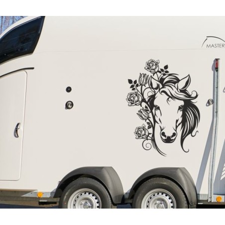 Aufkleber SET Pferdeanhänger KFZ Anhänger Pferd Pferde Stute Hengst Fohlen Landschaft Rosen Dekor Reitsport Pferdehof Reiten