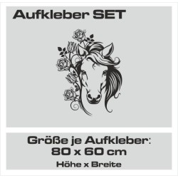 Aufkleber SET Pferdeanhänger KFZ Anhänger Pferd Pferde Stute Hengst Fohlen Landschaft Rosen Dekor Reitsport Pferdehof Reiten