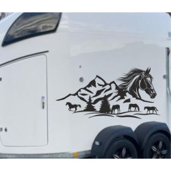 Aufkleber SET Pferdeanhänger KFZ Anhänger Pferd Pferde Stute Hengst Fohlen Landschaft Rosen Dekor Reitsport Pferdehof Reiten