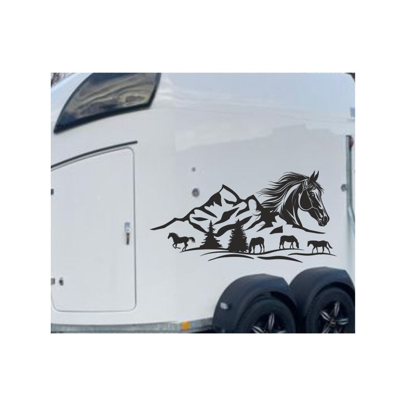 Aufkleber SET Pferdeanhänger KFZ Anhänger Pferd Pferde Stute Hengst Fohlen Landschaft Rosen Dekor Reitsport Pferdehof Reiten