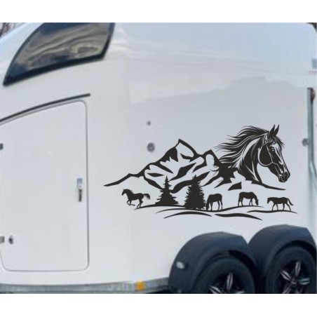 Aufkleber SET Pferdeanhänger KFZ Anhänger Pferd Pferde Stute Hengst Fohlen Landschaft Rosen Dekor Reitsport Pferdehof Reiten