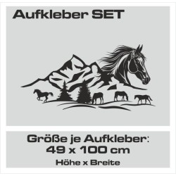 Aufkleber SET Pferdeanhänger KFZ Anhänger Pferd Pferde Stute Hengst Fohlen Landschaft Rosen Dekor Reitsport Pferdehof Reiten