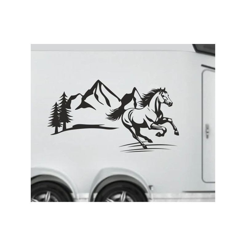 Aufkleber SET Pferdeanhänger KFZ Anhänger Pferd Pferde Stute Hengst Fohlen Landschaft Rosen Dekor Reitsport Pferdehof Reiten