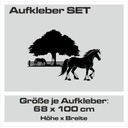 Aufkleber SET Pferdeanhänger KFZ Anhänger Pferd Pferde Stute Hengst Fohlen Landschaft Rosen Dekor Reitsport Pferdehof Reiten