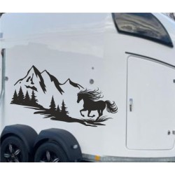 Aufkleber SET Pferdeanhänger KFZ Anhänger Pferd Pferde Stute Hengst Fohlen Landschaft Rosen Dekor Reitsport Pferdehof Reiten