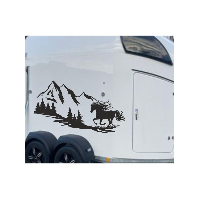 Aufkleber SET Pferdeanhänger KFZ Anhänger Pferd Pferde Stute Hengst Fohlen Landschaft Rosen Dekor Reitsport Pferdehof Reiten