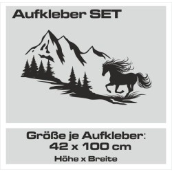 Aufkleber SET Pferdeanhänger KFZ Anhänger Pferd Pferde Stute Hengst Fohlen Landschaft Rosen Dekor Reitsport Pferdehof Reiten