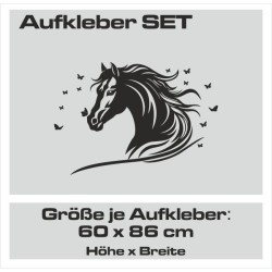 Aufkleber SET Pferdeanhänger KFZ Anhänger Pferd Pferde Stute Hengst Fohlen Landschaft Rosen Dekor Reitsport Pferdehof Reiten