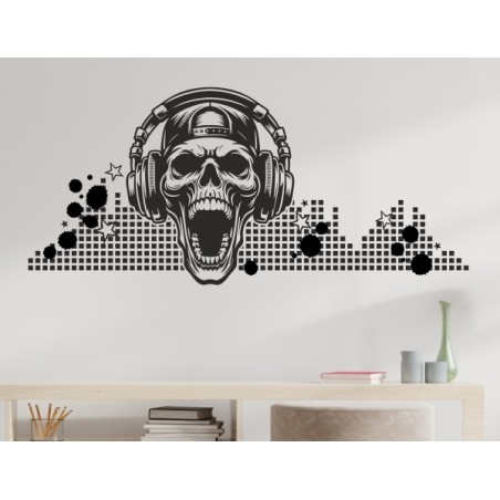 Wandaufkleber Musik DJ Kopfhörer Sound Bass Totenkopf Music Aufkleber Wand Wandtattoo 06