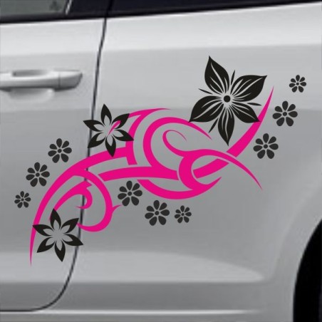Aufkleber SET 2farbig Auto Seitendekor Tribal Car Style Blumen Gecko Landschaft Totenkopf Feder Vogel Rosen Tattoo Musik Strand