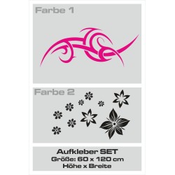 Aufkleber SET 2farbig Auto Seitendekor Tribal Car Style Blumen Gecko Landschaft Totenkopf Feder Vogel Rosen Tattoo Musik Strand