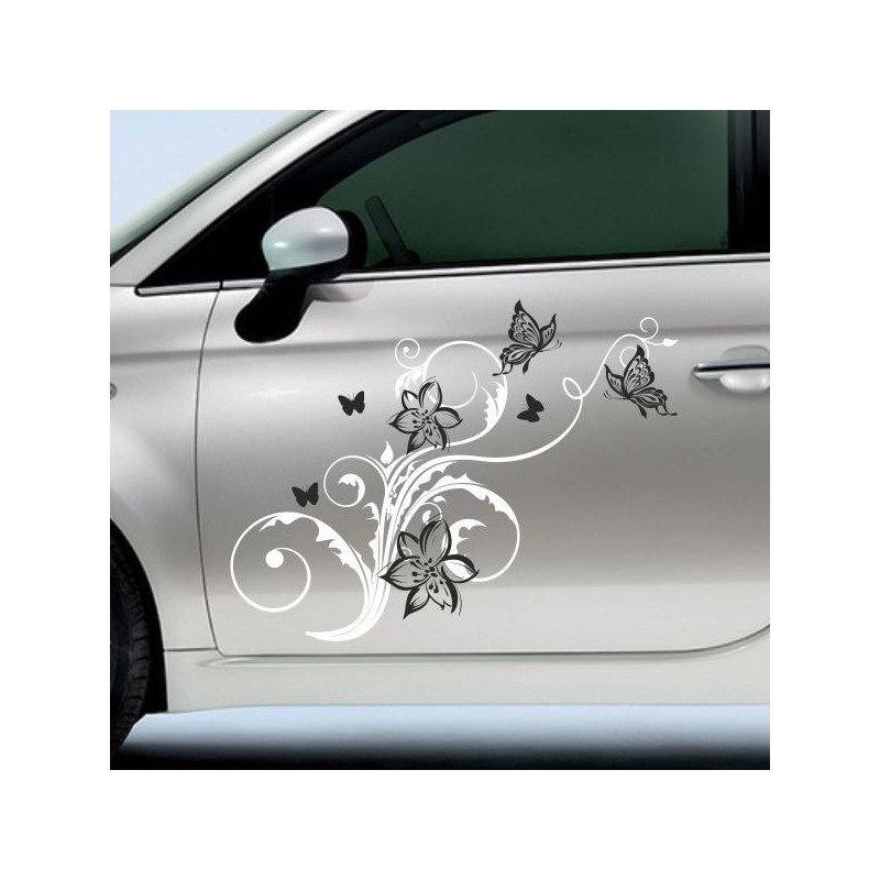 Aufkleber SET 2farbig Auto Seitendekor Tribal Car Style Blumen Gecko Landschaft Totenkopf Feder Vogel Rosen Tattoo Musik Strand