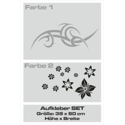 Aufkleber SET 2farbig Auto Seitendekor Tribal Car Style Blumen Gecko Landschaft Totenkopf Feder Vogel Rosen Tattoo Musik Strand