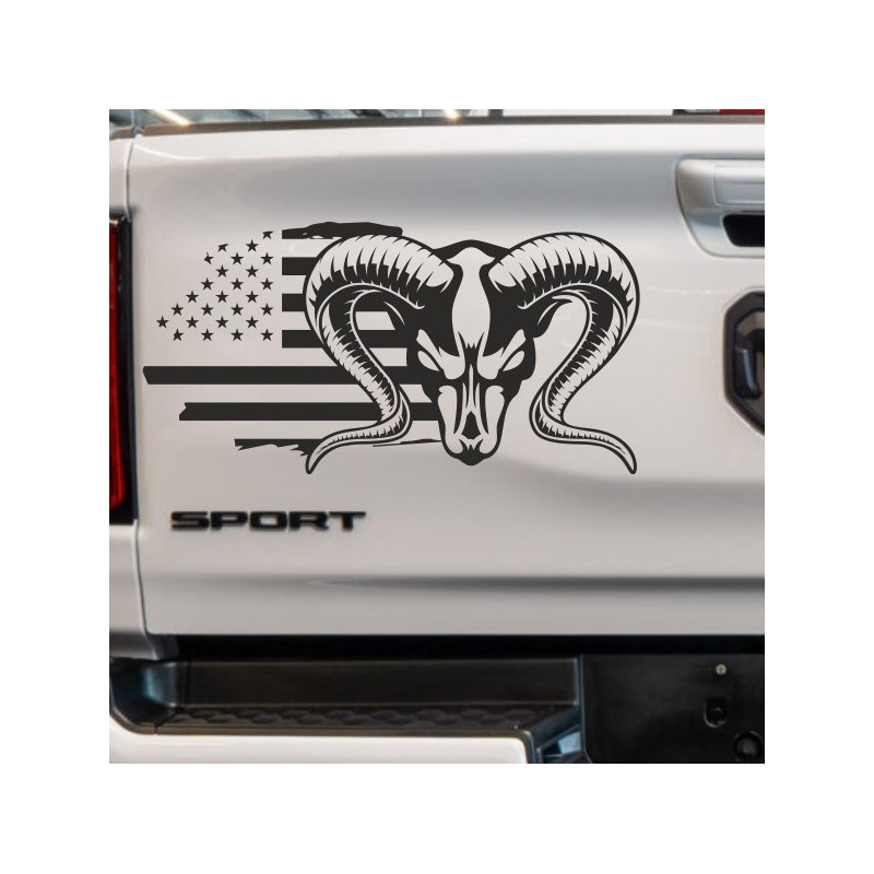 Aufkleber Pick UP Dodge Gelände Offroad Widder RAM Dekor Streifen Amerikanische Flagge Amerika BIG WHEEL Viper