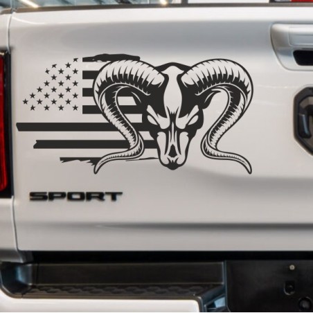 Aufkleber Pick UP Dodge Gelände Offroad Widder RAM Dekor Streifen Amerikanische Flagge Amerika BIG WHEEL Viper